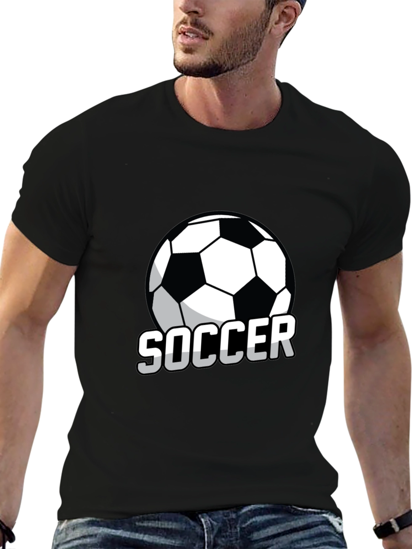 Soccer Ball Graphic T-Shirt - Black Casual Tee