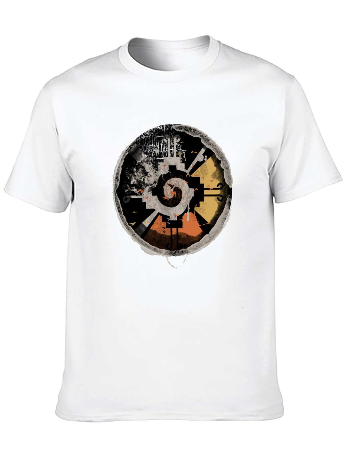 Abstract Aztec Sun Graphic Tee - Black