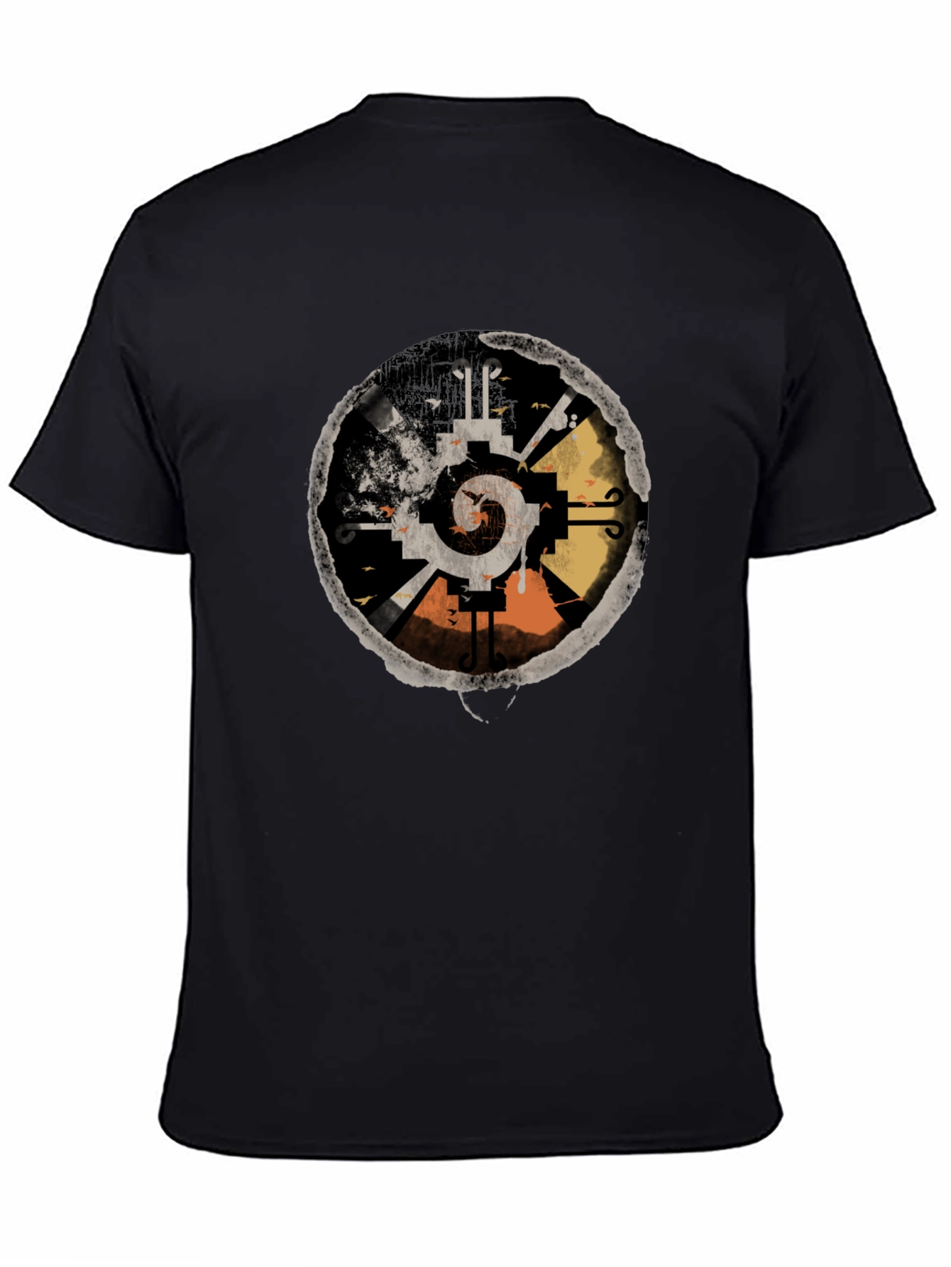 Abstract Aztec Sun Graphic Tee - Black