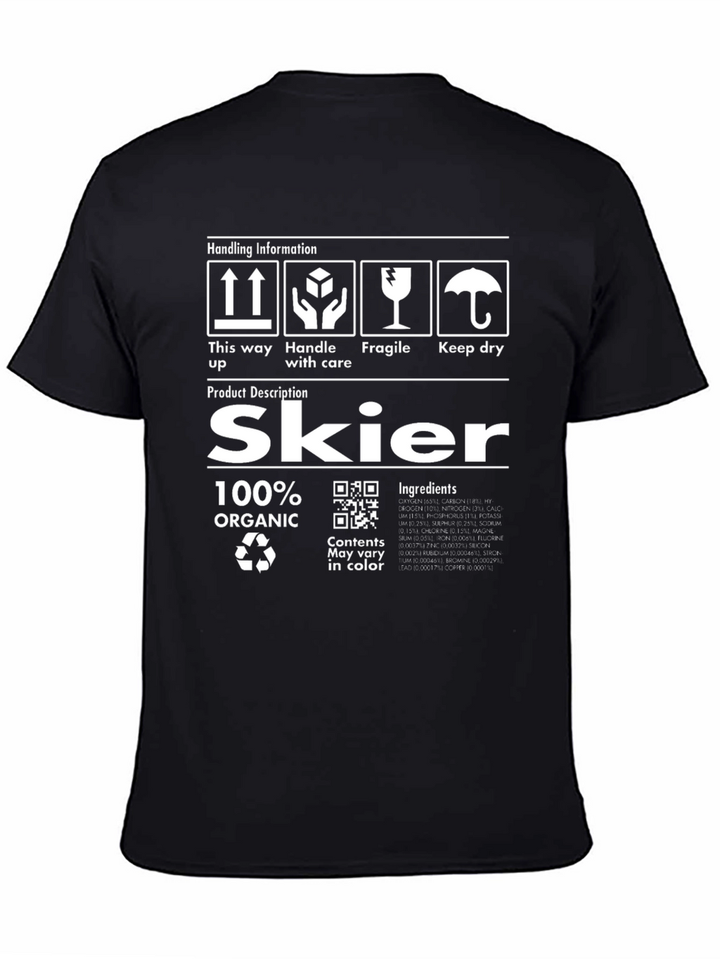 Organic Skier T-Shirt - Funny Handling Instructions Tee