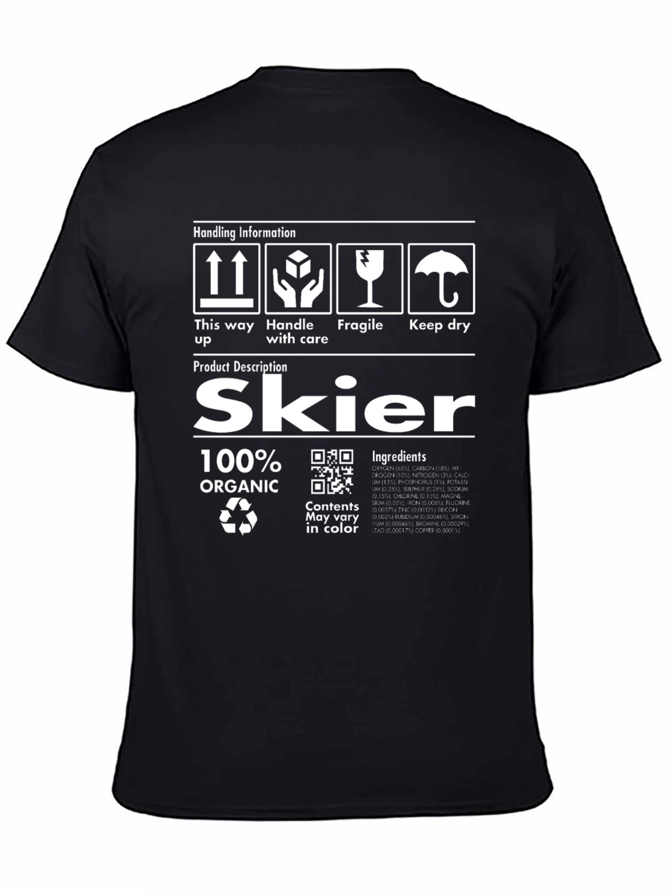 Organic Skier T-Shirt - Funny Handling Instructions Tee