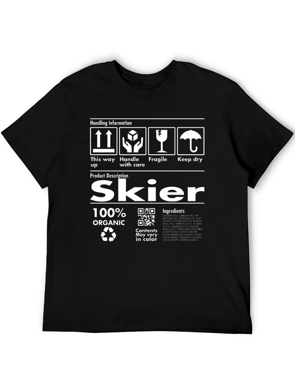 Organic Skier T-Shirt - Funny Handling Instructions Tee