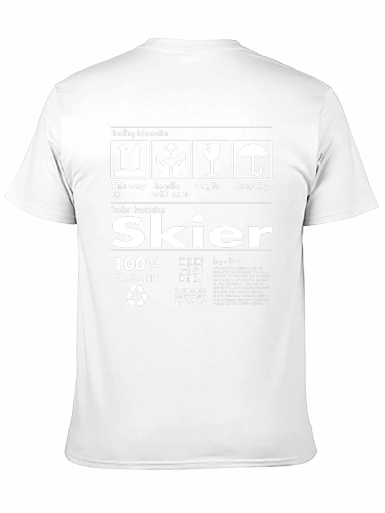 Organic Skier T-Shirt - Funny Handling Instructions Tee