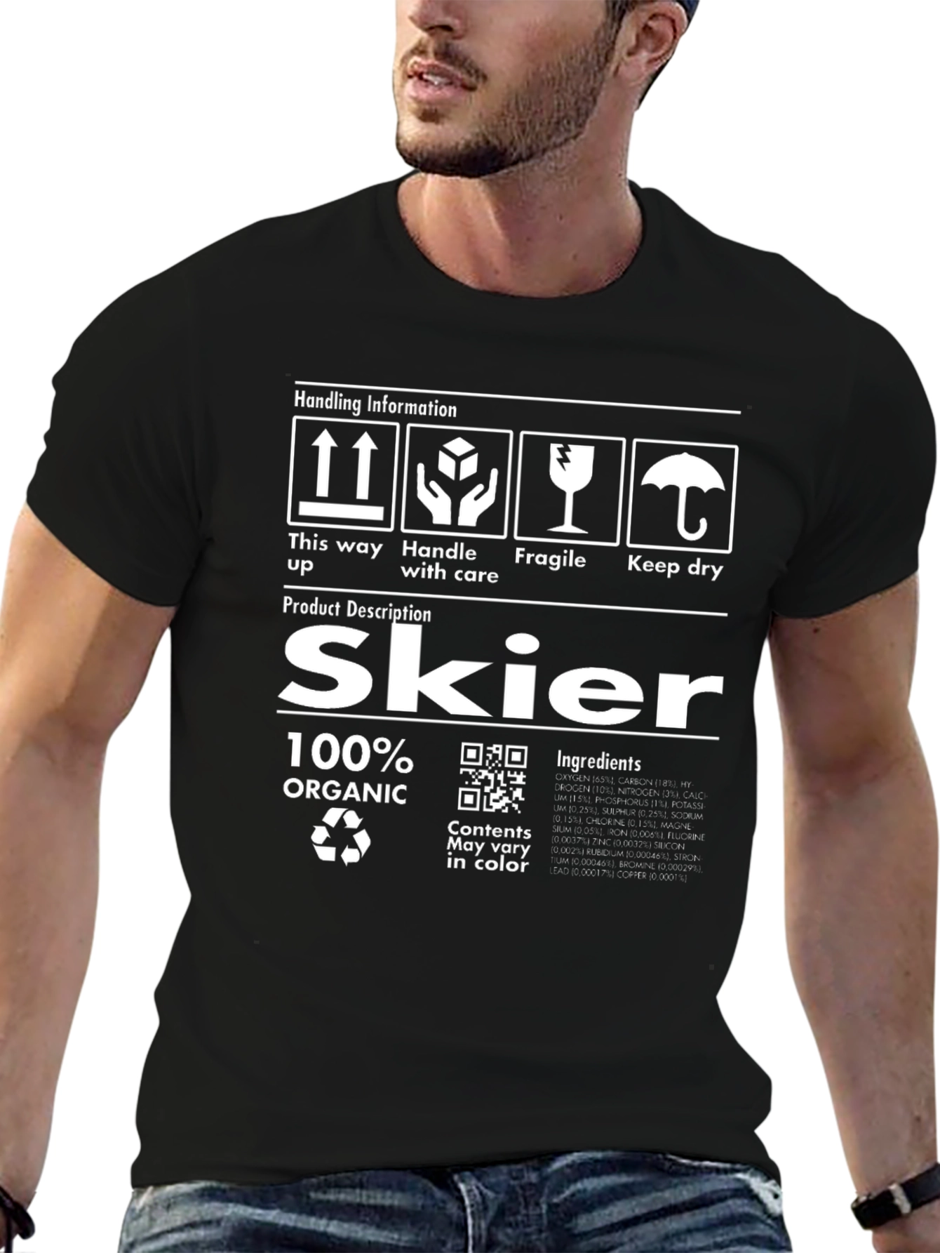 Organic Skier T-Shirt - Funny Handling Instructions Tee