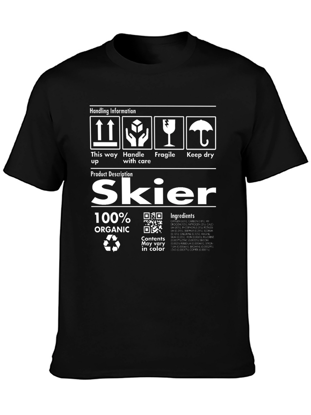 Organic Skier T-Shirt - Funny Handling Instructions Tee