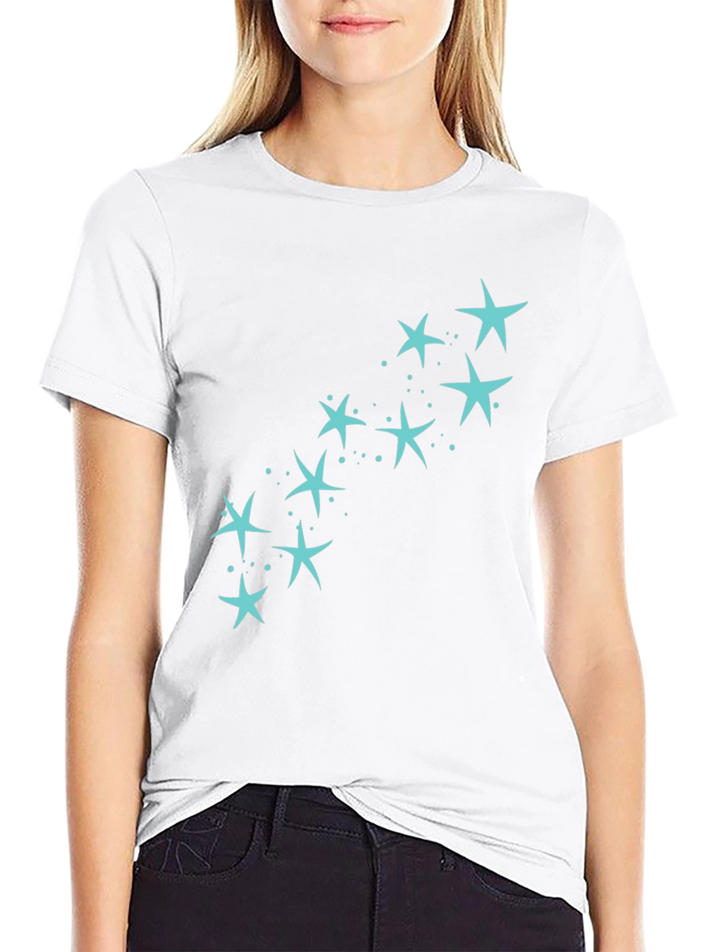 Mens Black T-Shirt with Teal Star Design