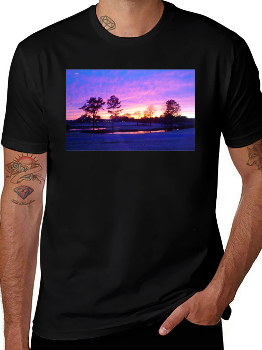 Sunrise Landscape Graphic Black T-Shirt