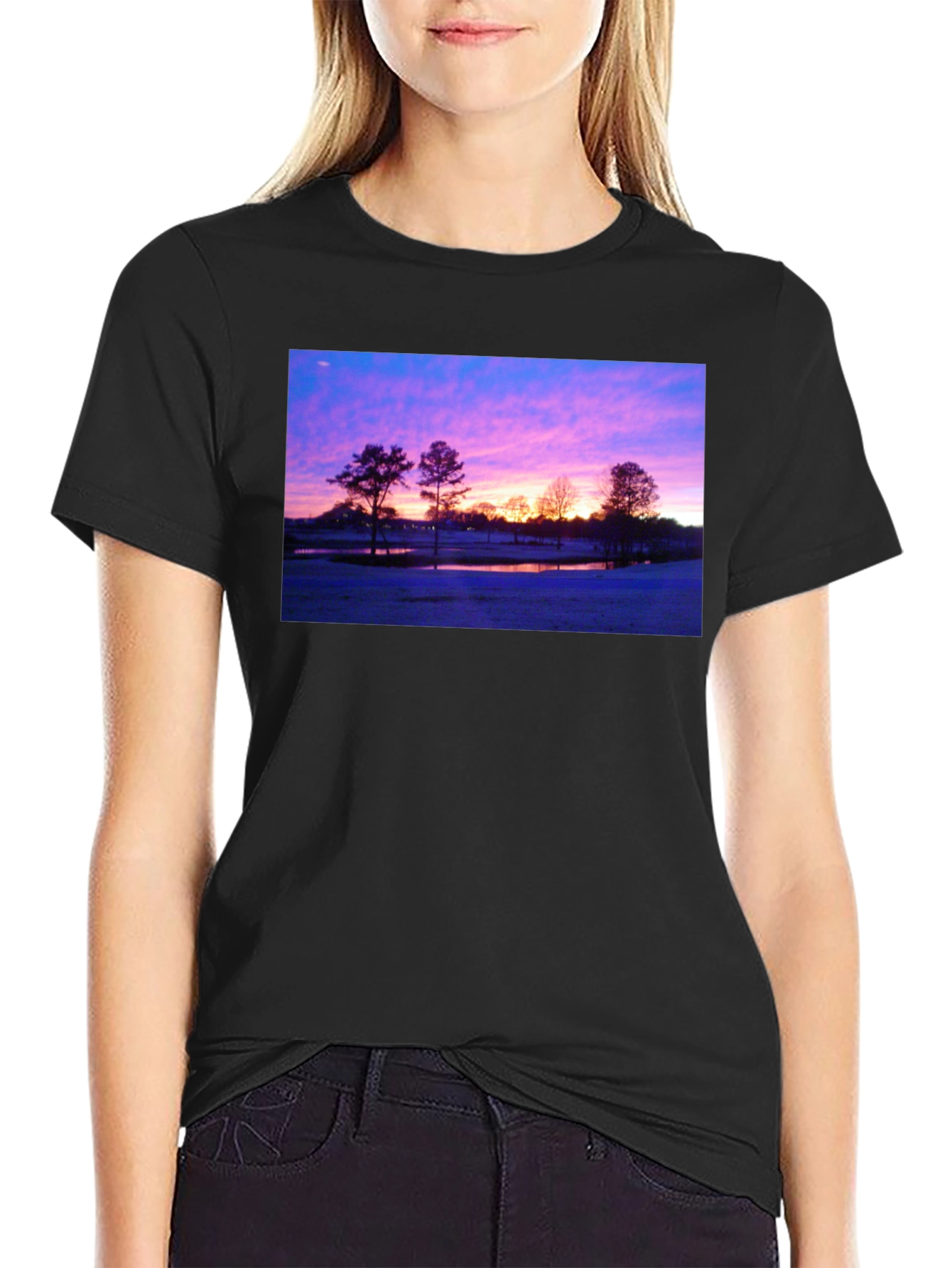 Sunrise Landscape Graphic Black T-Shirt