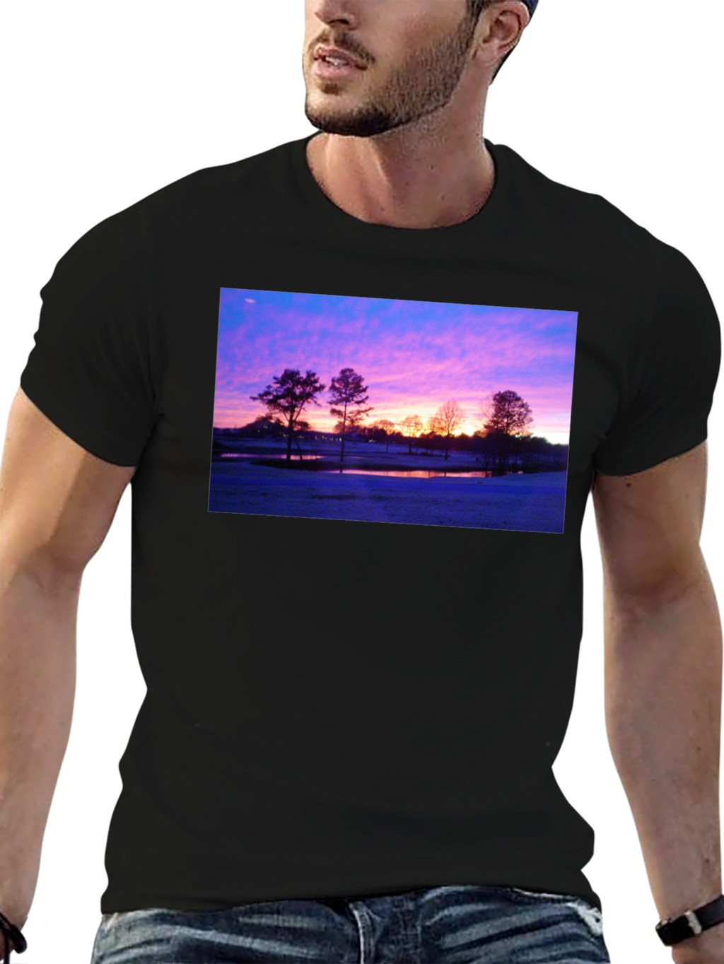 Sunrise Landscape Graphic Black T-Shirt