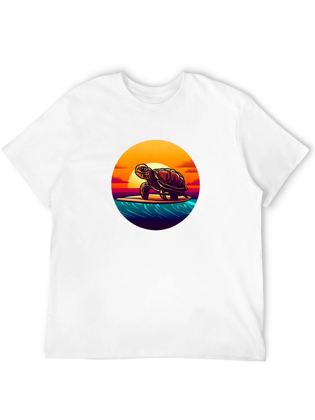 Surfing Turtle Graphic Tee - Black Cotton T-Shirt