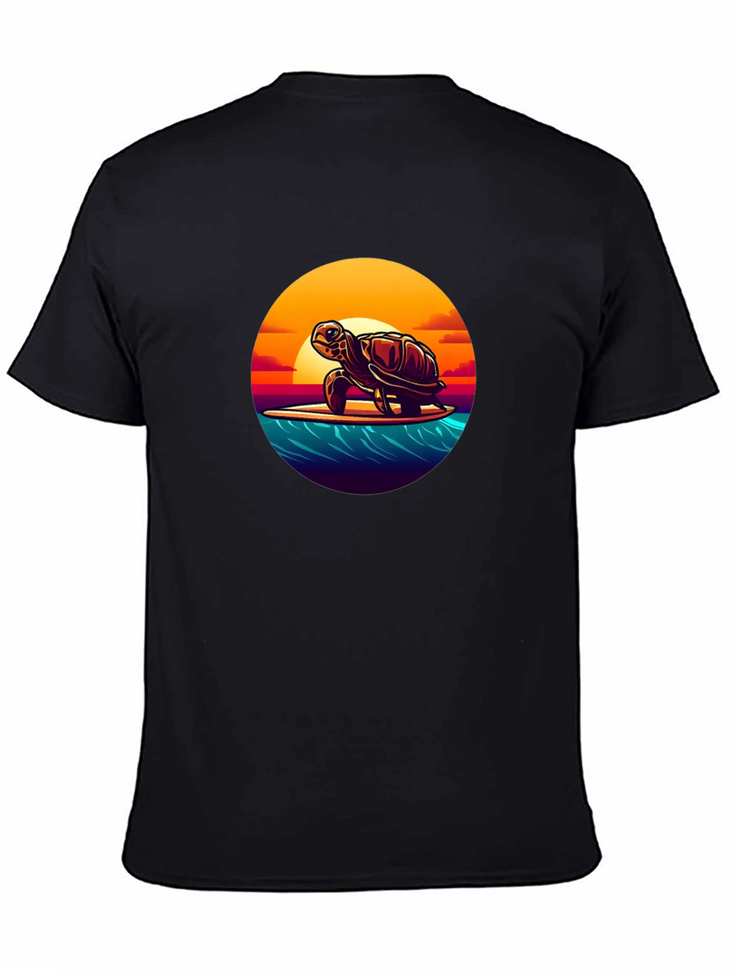 Surfing Turtle Graphic Tee - Black Cotton T-Shirt