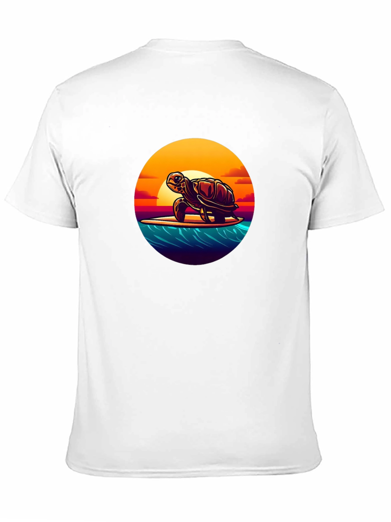 Surfing Turtle Graphic Tee - Black Cotton T-Shirt
