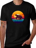 Surfing Turtle Graphic Tee - Black Cotton T-Shirt