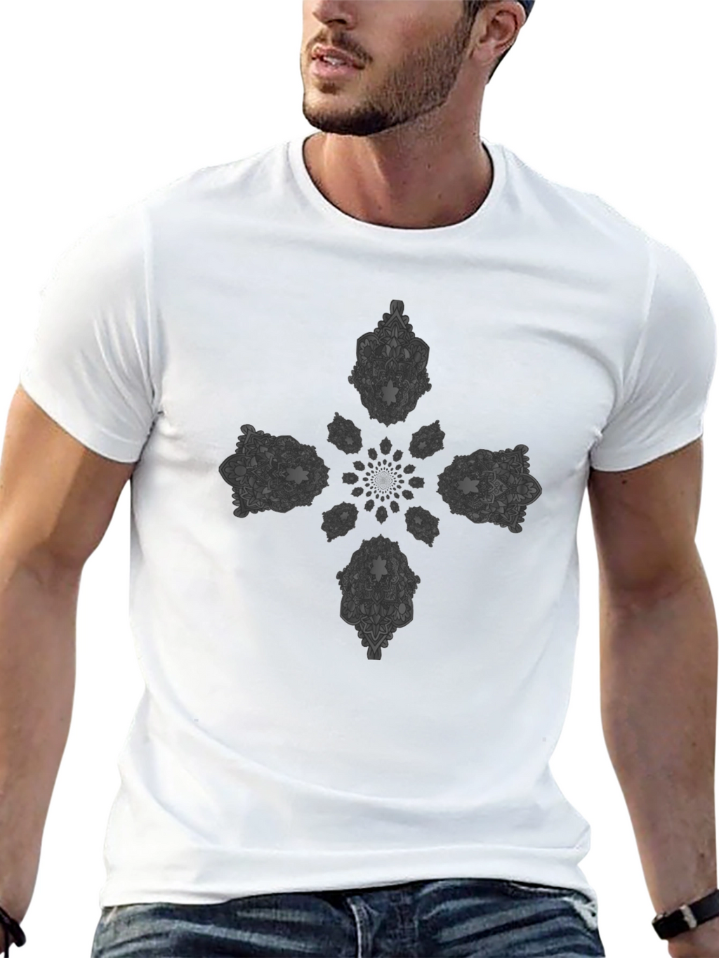Mandala Cross Graphic Black T-Shirt