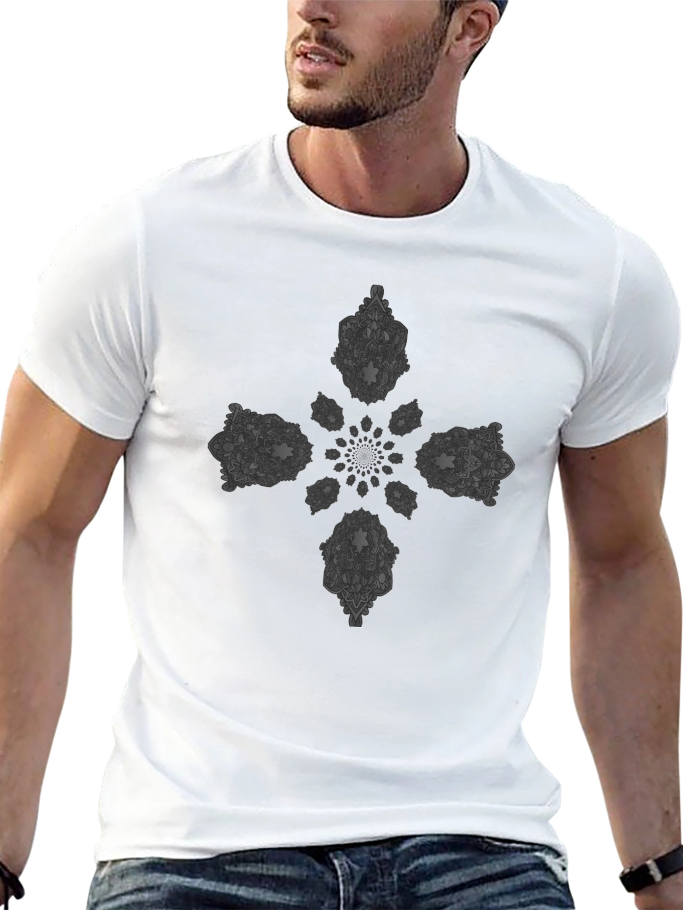 Mandala Cross Graphic Black T-Shirt