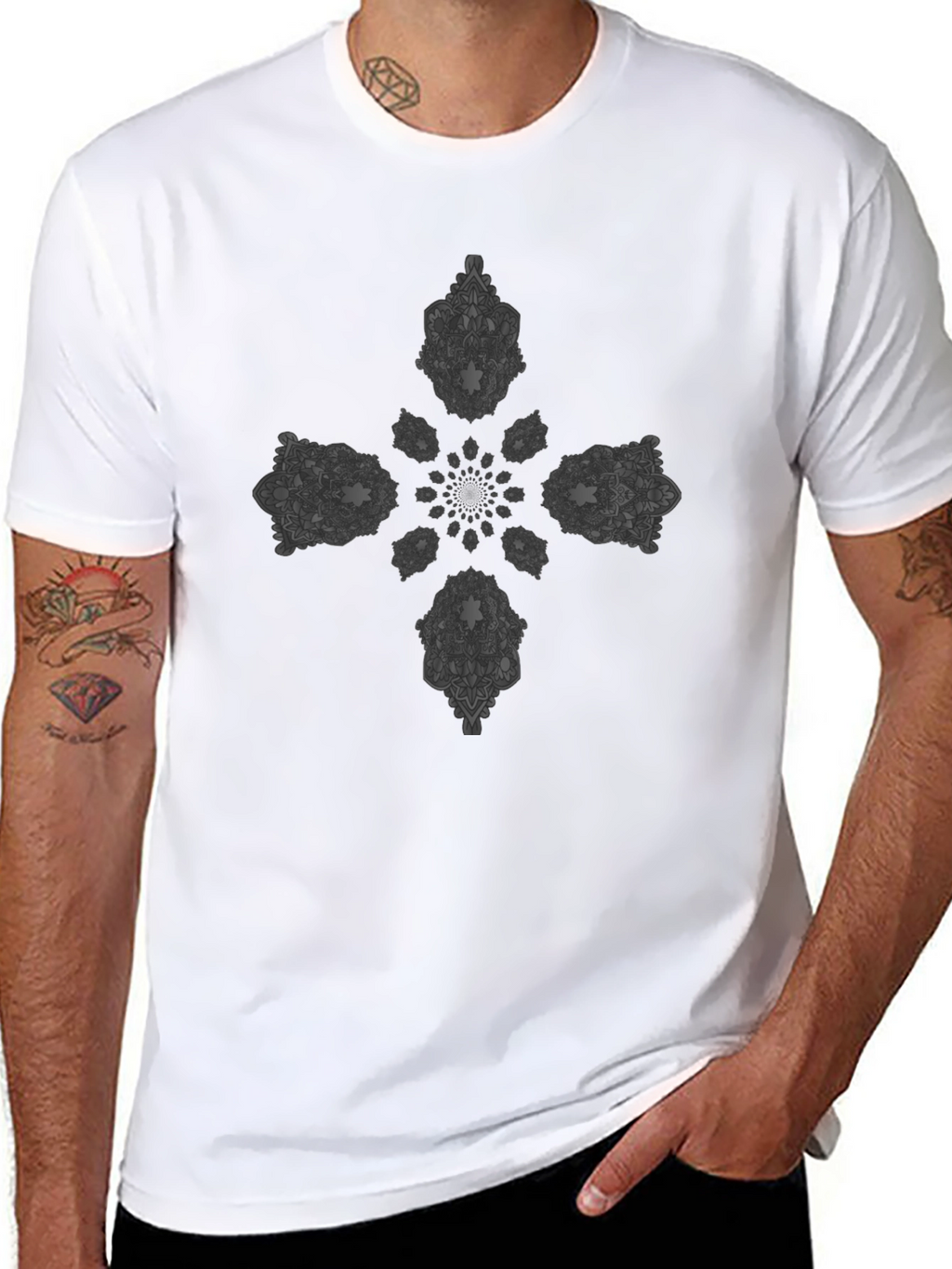 Mandala Cross Graphic Black T-Shirt