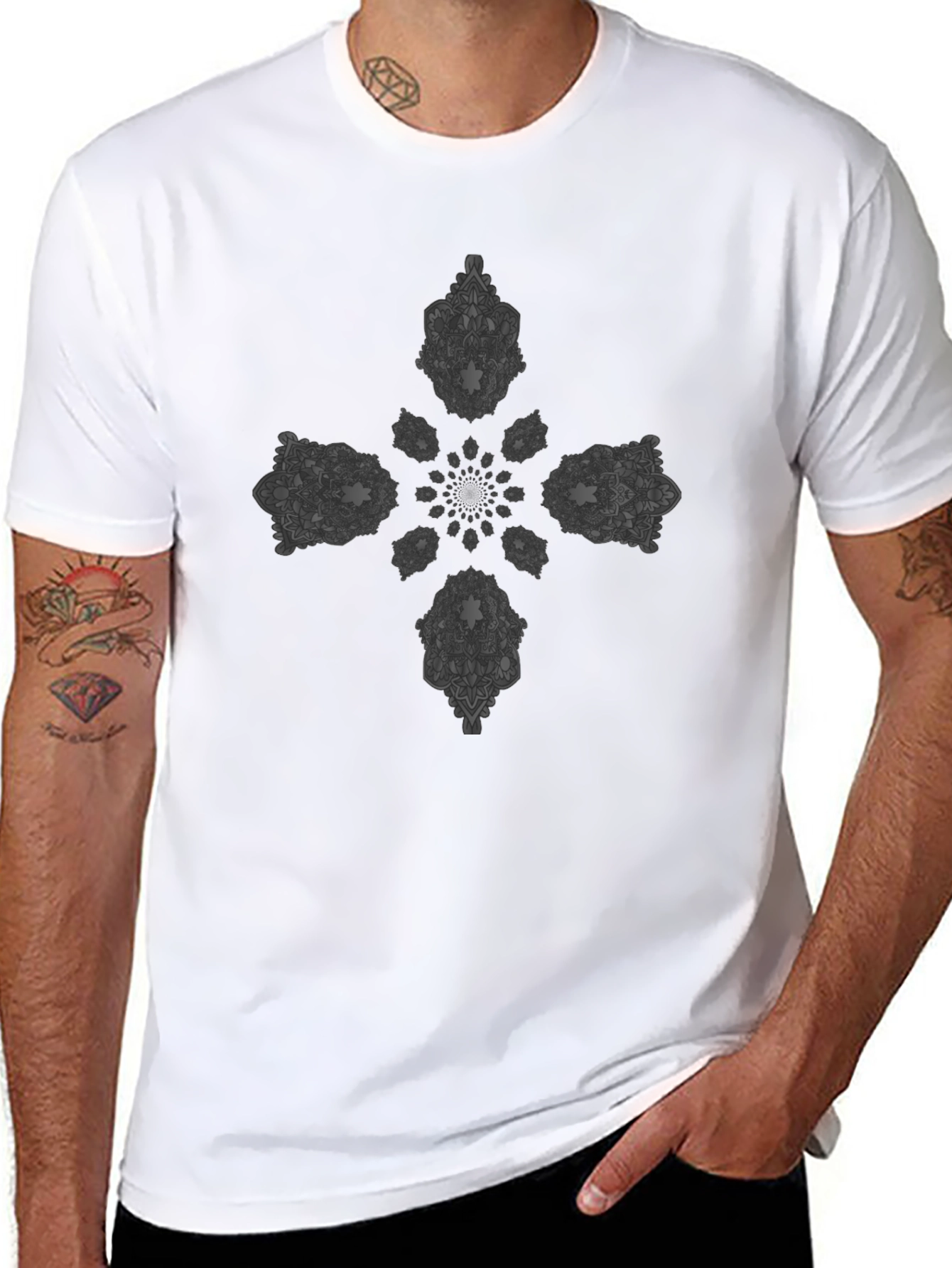 Mandala Cross Graphic Black T-Shirt