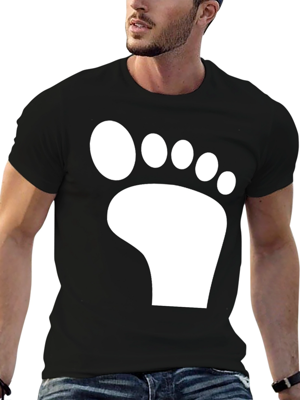 Bigfoot Footprint Graphic Tee - Black Cotton T-Shirt