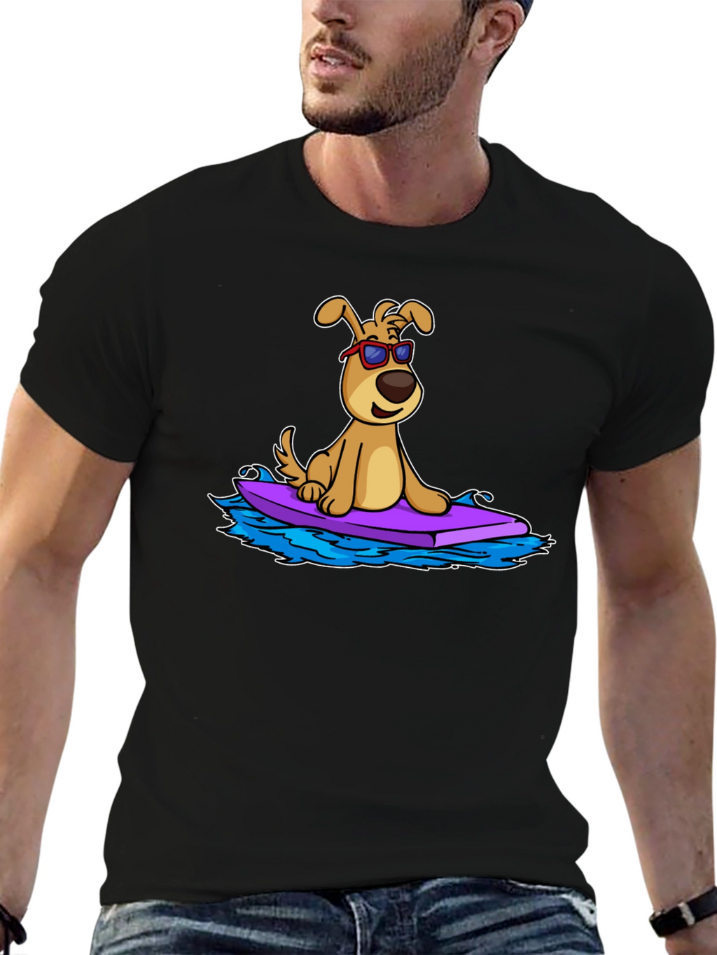 Dog Surfing T-Shirt - Cool Cartoon Graphic Tee