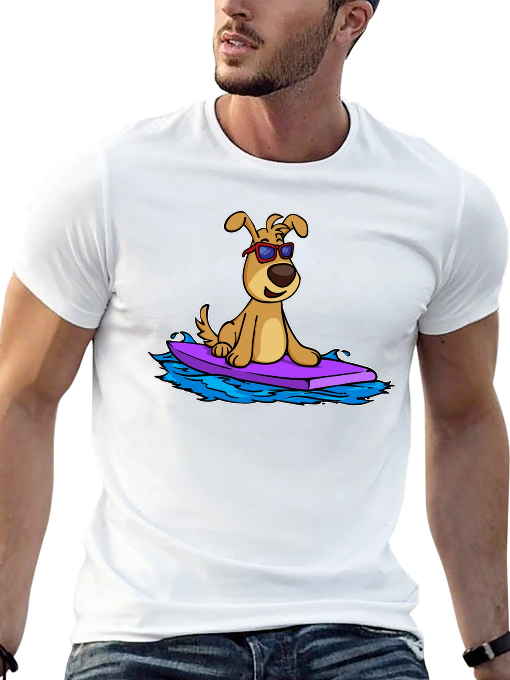 Dog Surfing T-Shirt - Cool Cartoon Graphic Tee