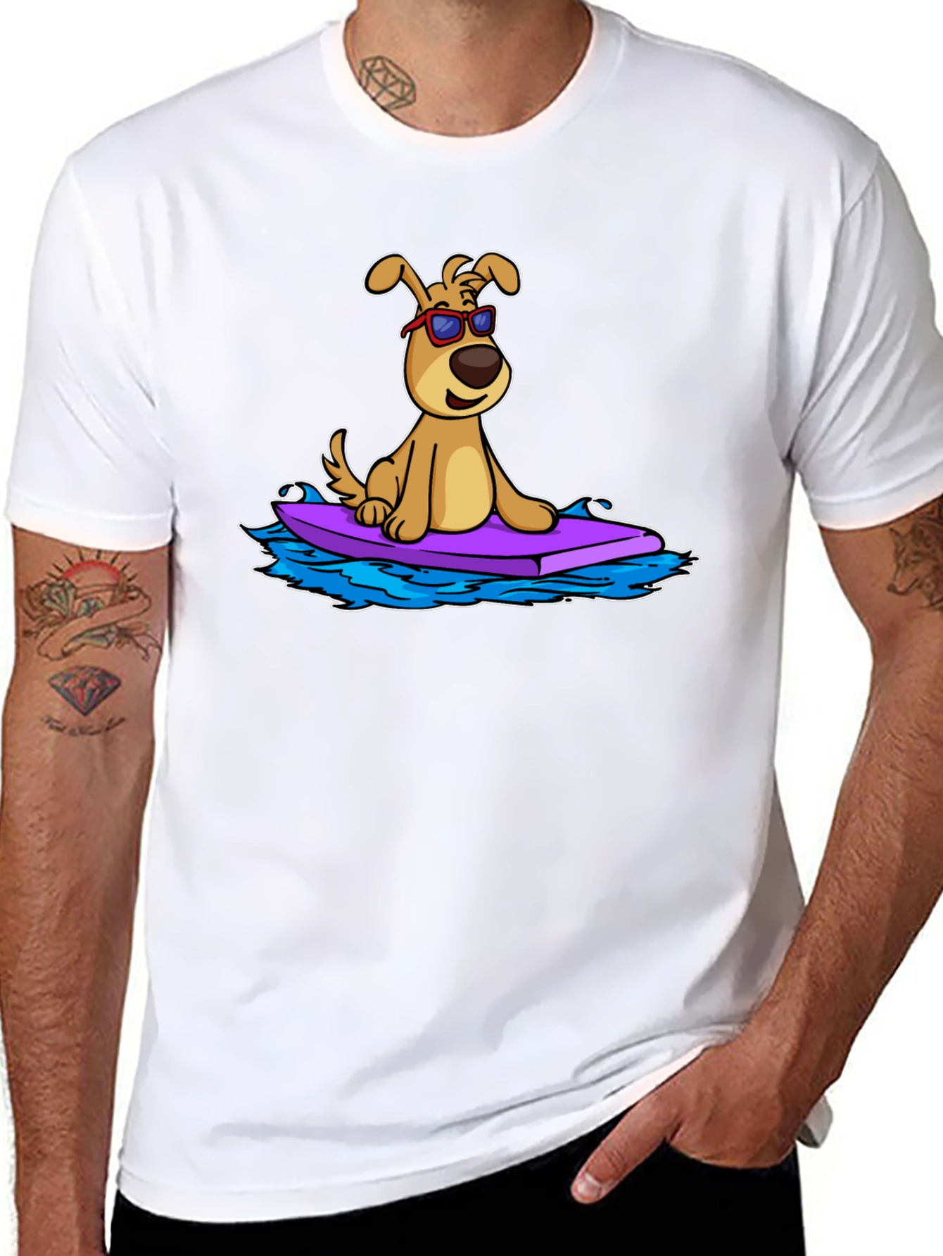 Dog Surfing T-Shirt - Cool Cartoon Graphic Tee