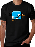 Square Bird Graphic Tee - Black Cotton Shirt