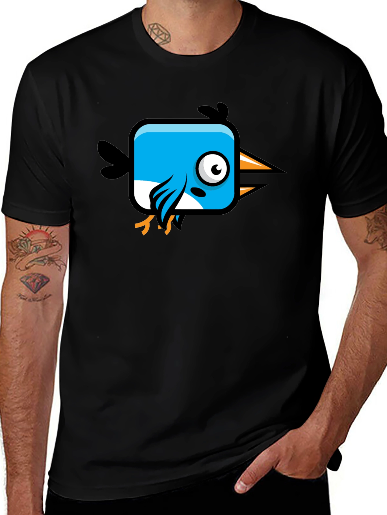 Square Bird Graphic Tee - Black Cotton Shirt