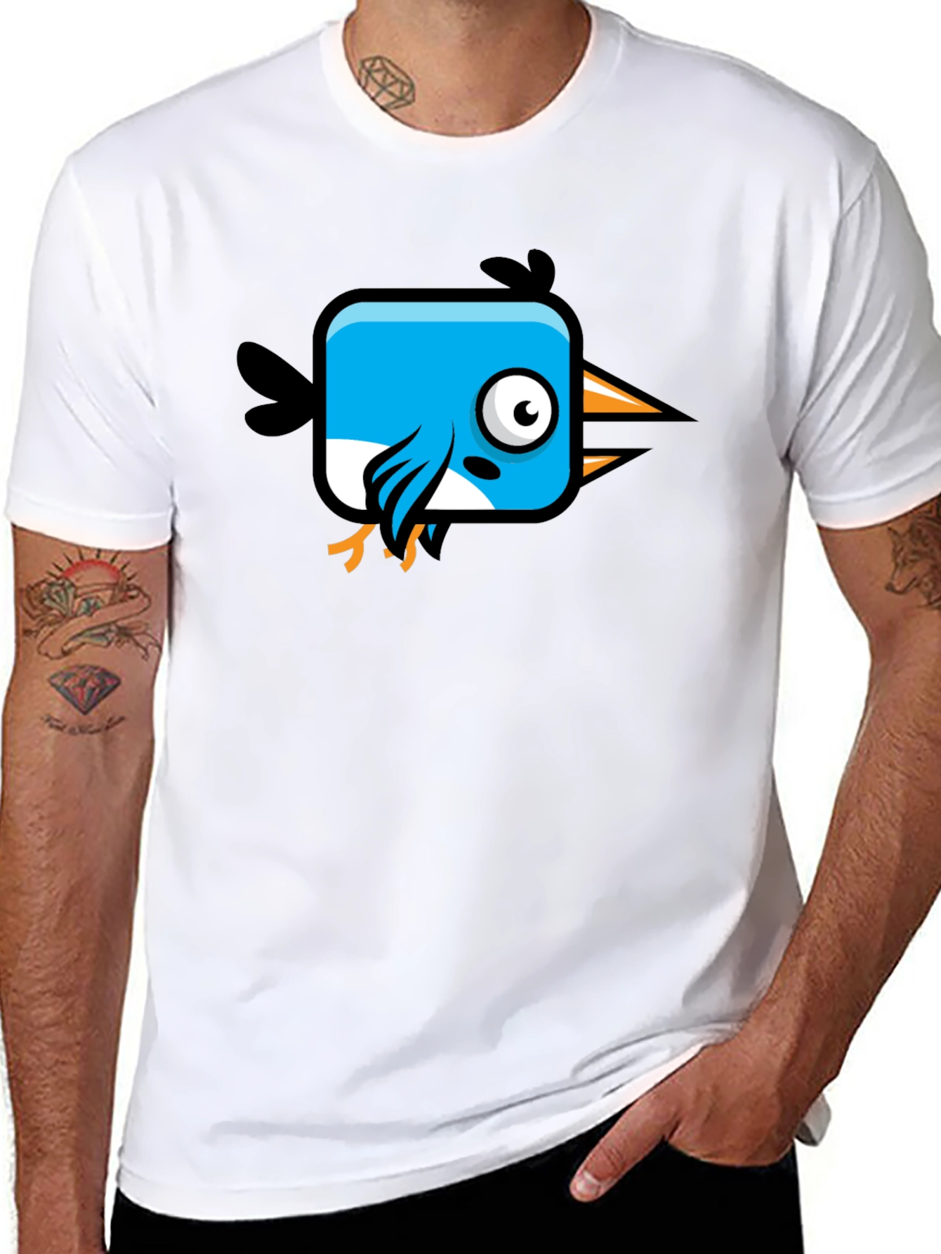 Square Bird Graphic Tee - Black Cotton Shirt