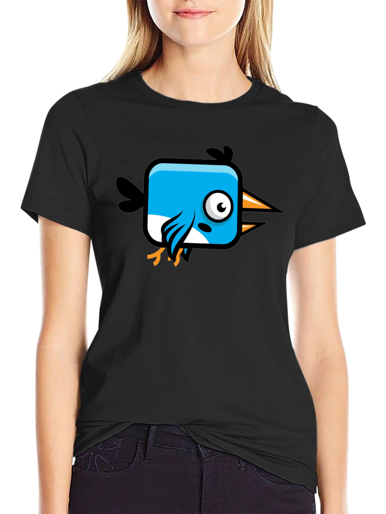 Square Bird Graphic Tee - Black Cotton Shirt