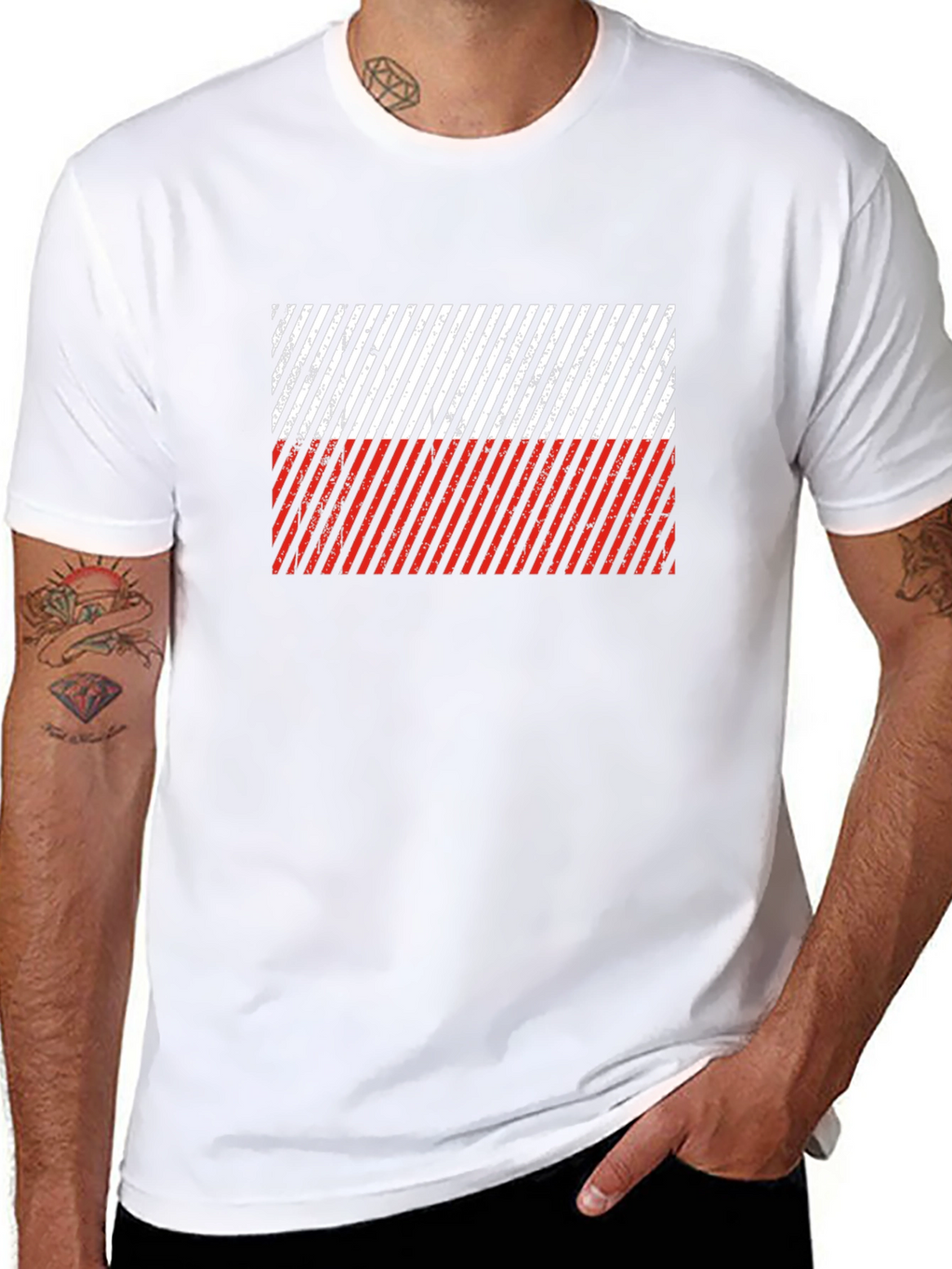 Poland Flag Diagonal Stripe Black T-Shirt