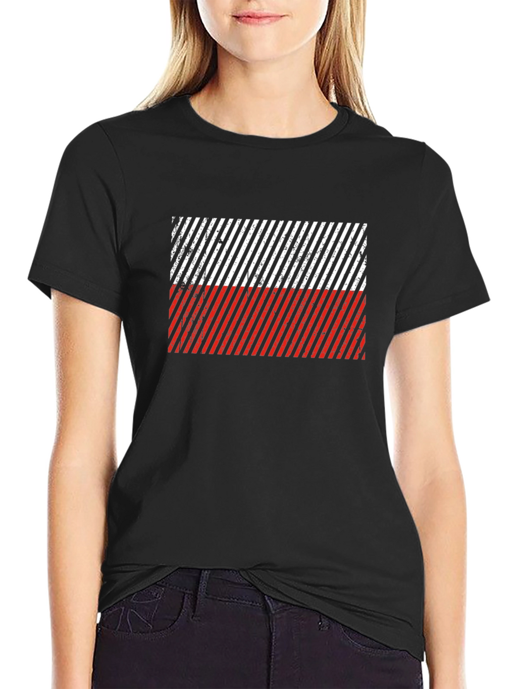 Poland Flag Diagonal Stripe Black T-Shirt