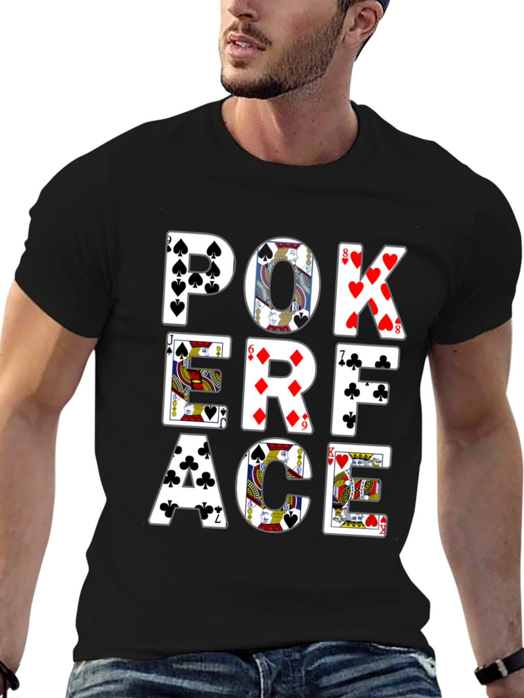 Poker Face Graphic Tee - Black Cotton T-Shirt