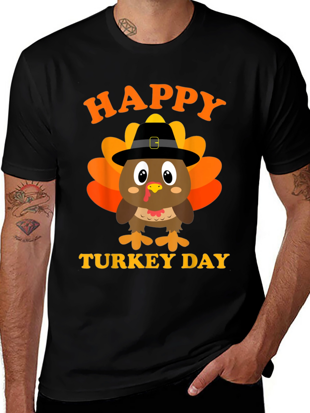 Happy Turkey Day T-Shirt Thanksgiving Black