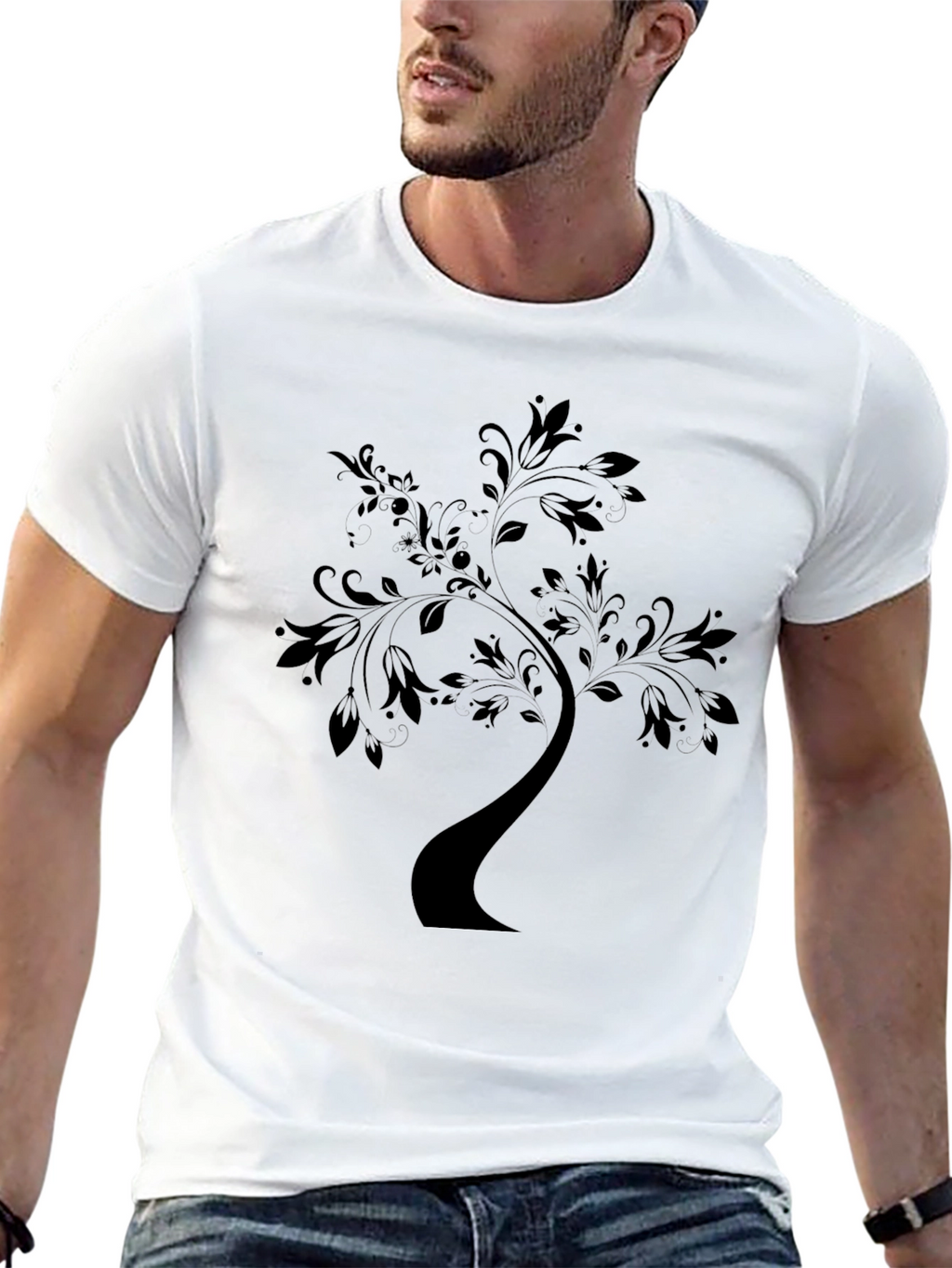Elegant Tree Graphic Black T-Shirt