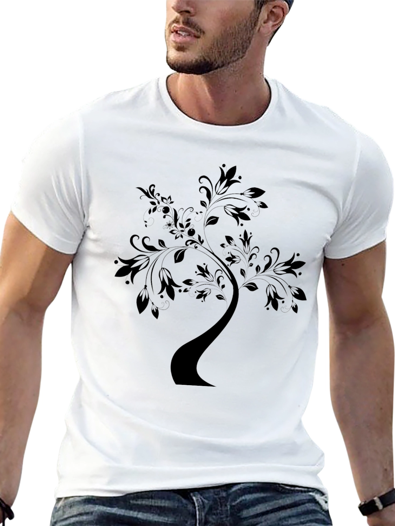 Elegant Tree Graphic Black T-Shirt