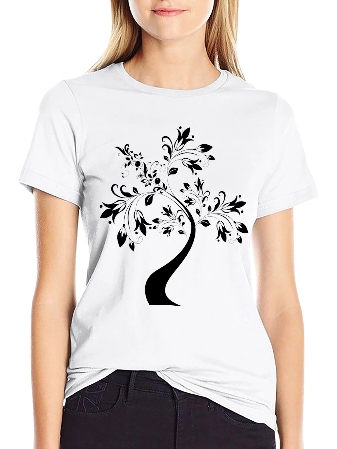 Elegant Tree Graphic Black T-Shirt