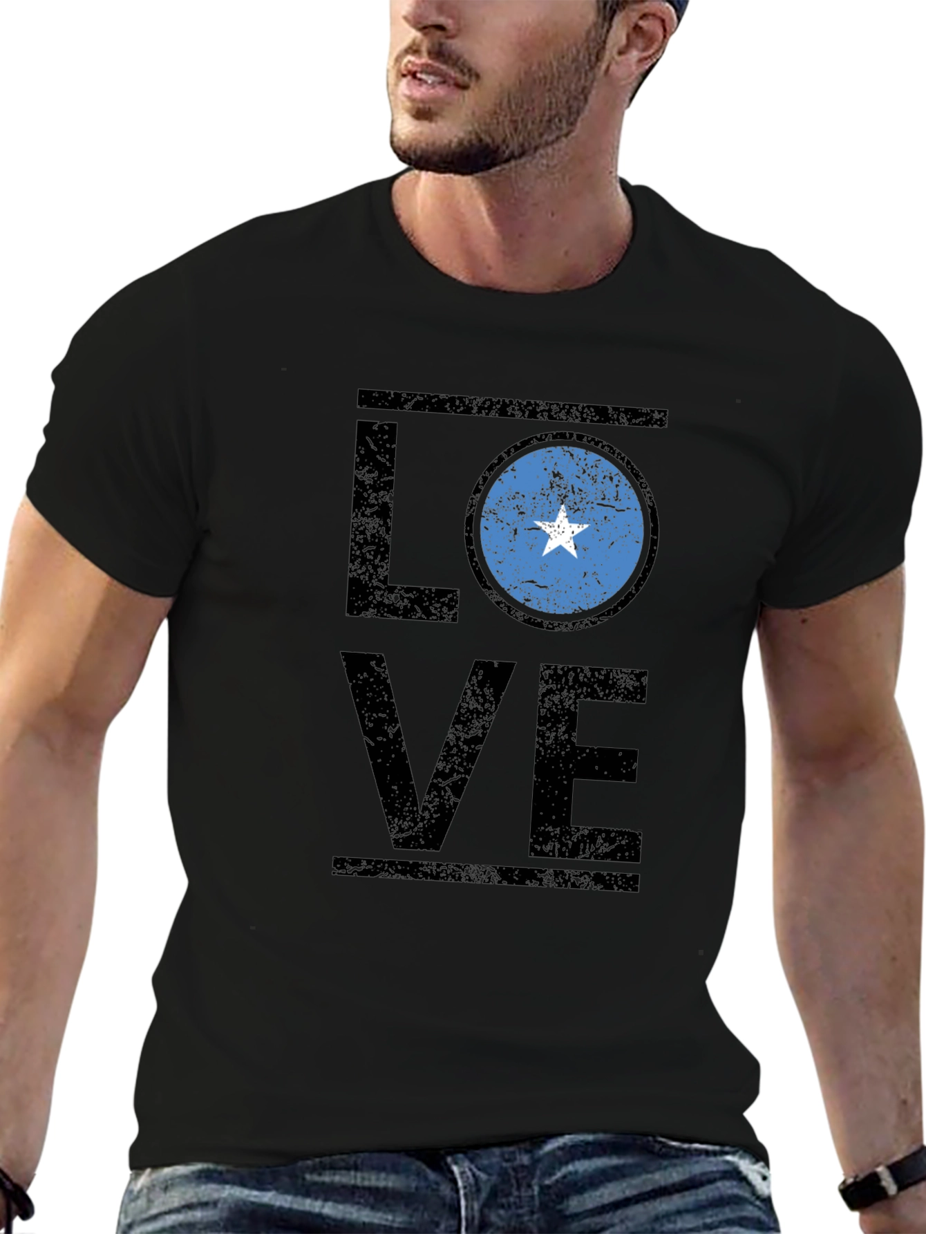Somalia Flag LOVE T-Shirt - Black Cotton Tee
