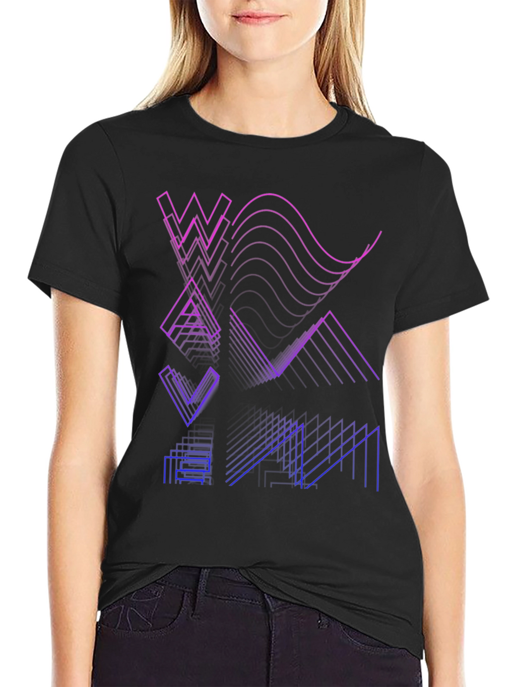 Abstract Geometric Line Art Mens Black T-Shirt