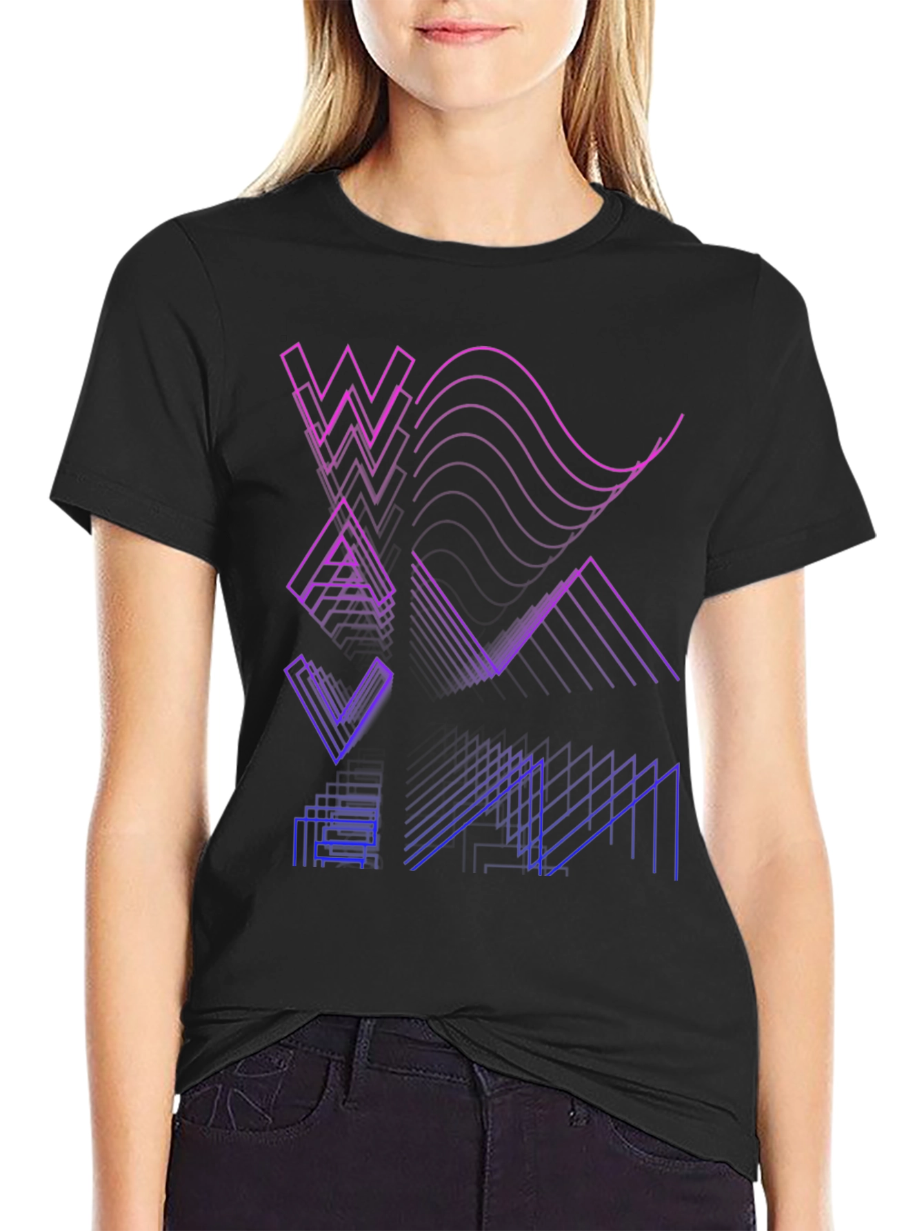 Abstract Geometric Line Art Mens Black T-Shirt