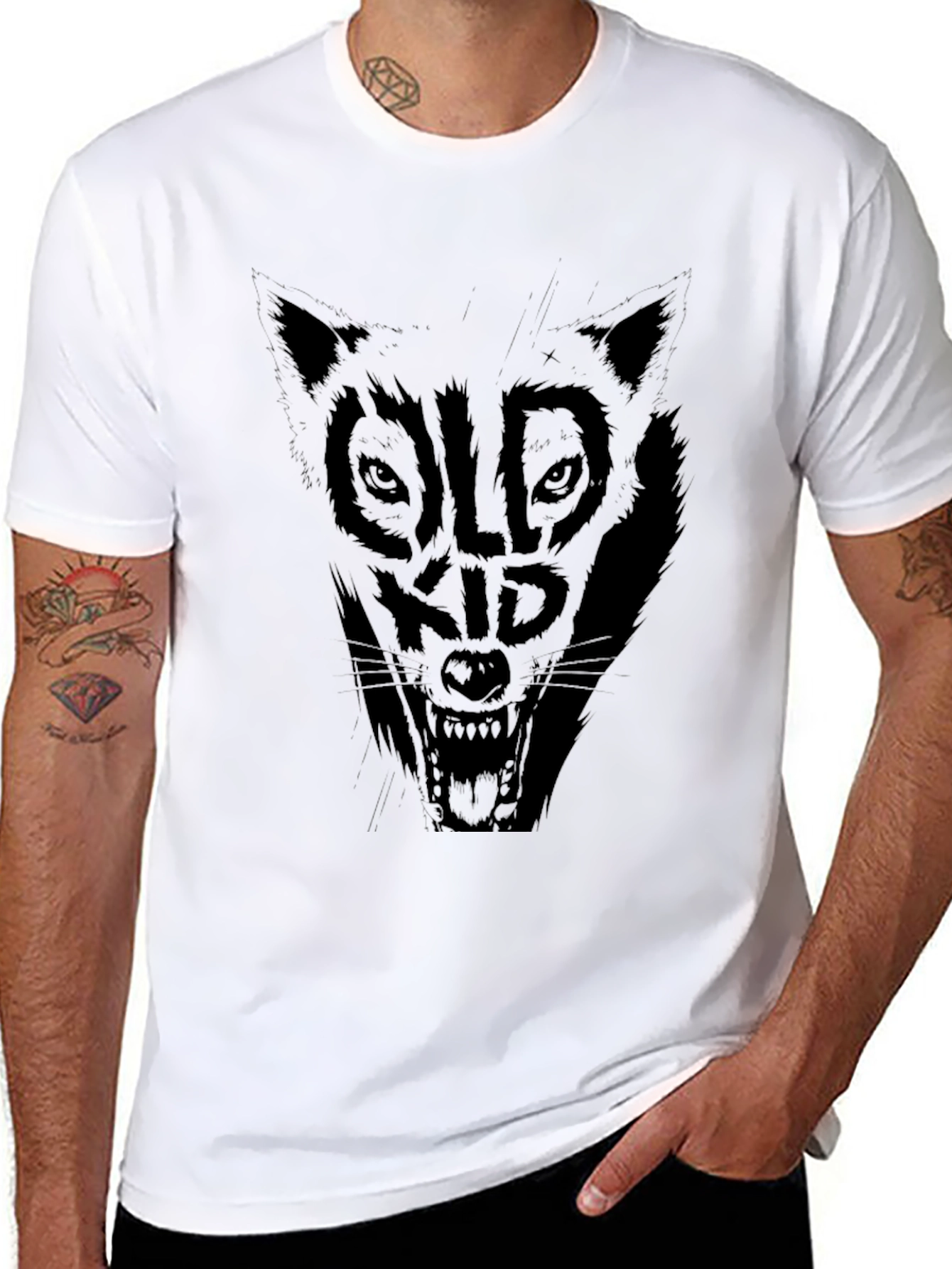 Black Old Kid Wolf Graphic Tee