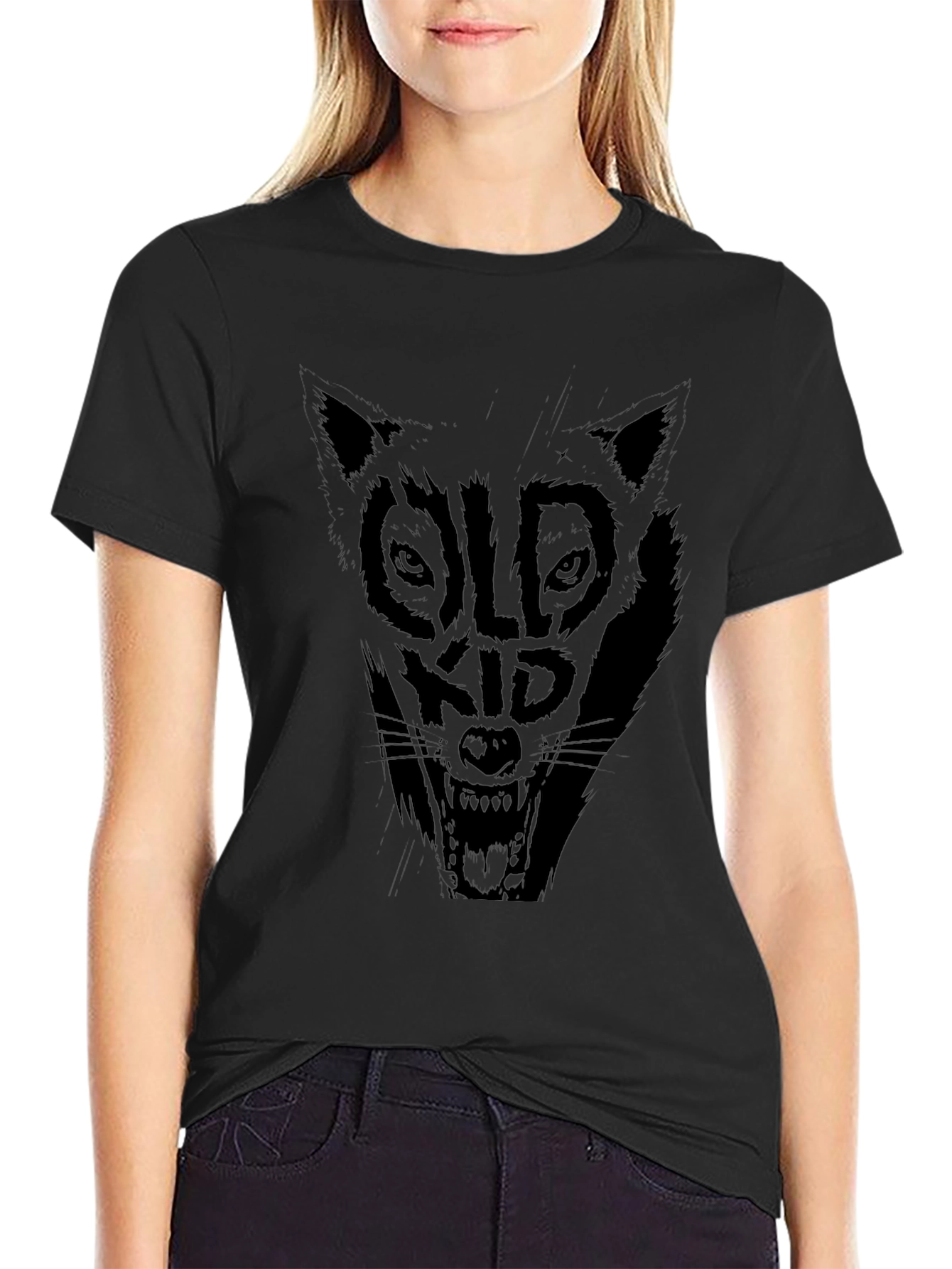 Black Old Kid Wolf Graphic Tee