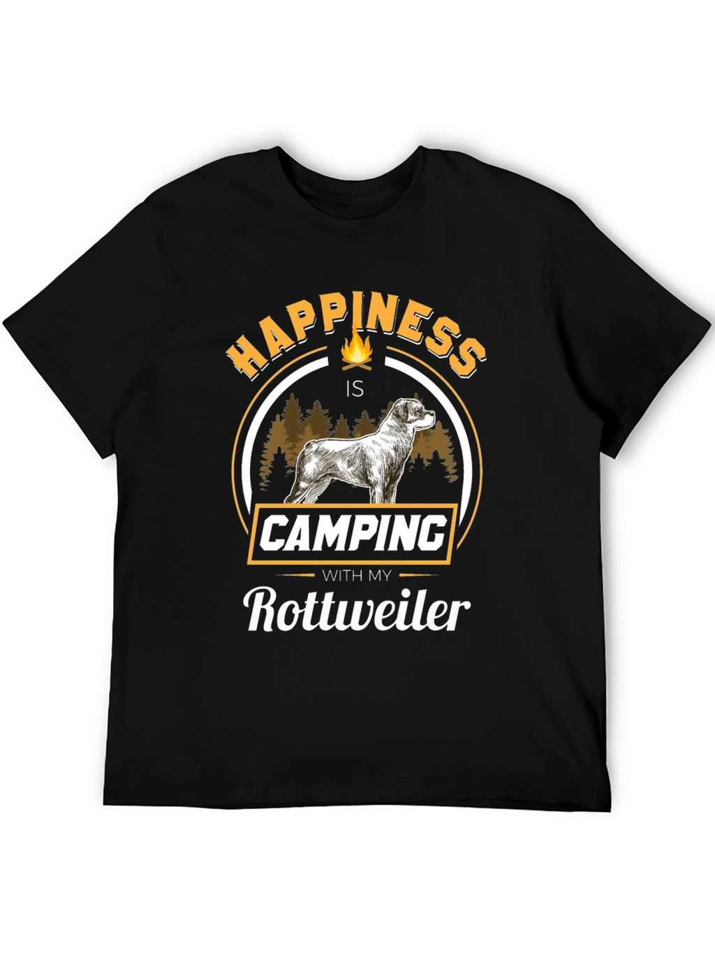 Happiness is Camping With My Rottweiler Black T-Shirt