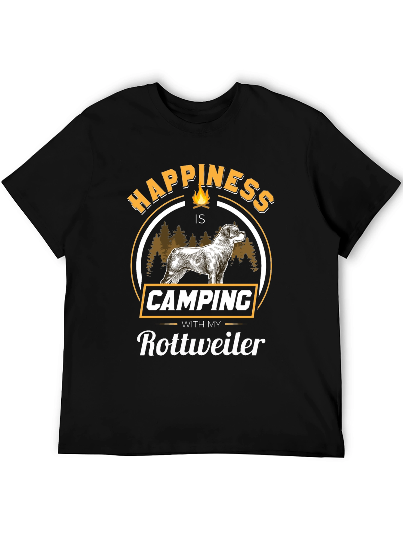 Happiness is Camping With My Rottweiler Black T-Shirt