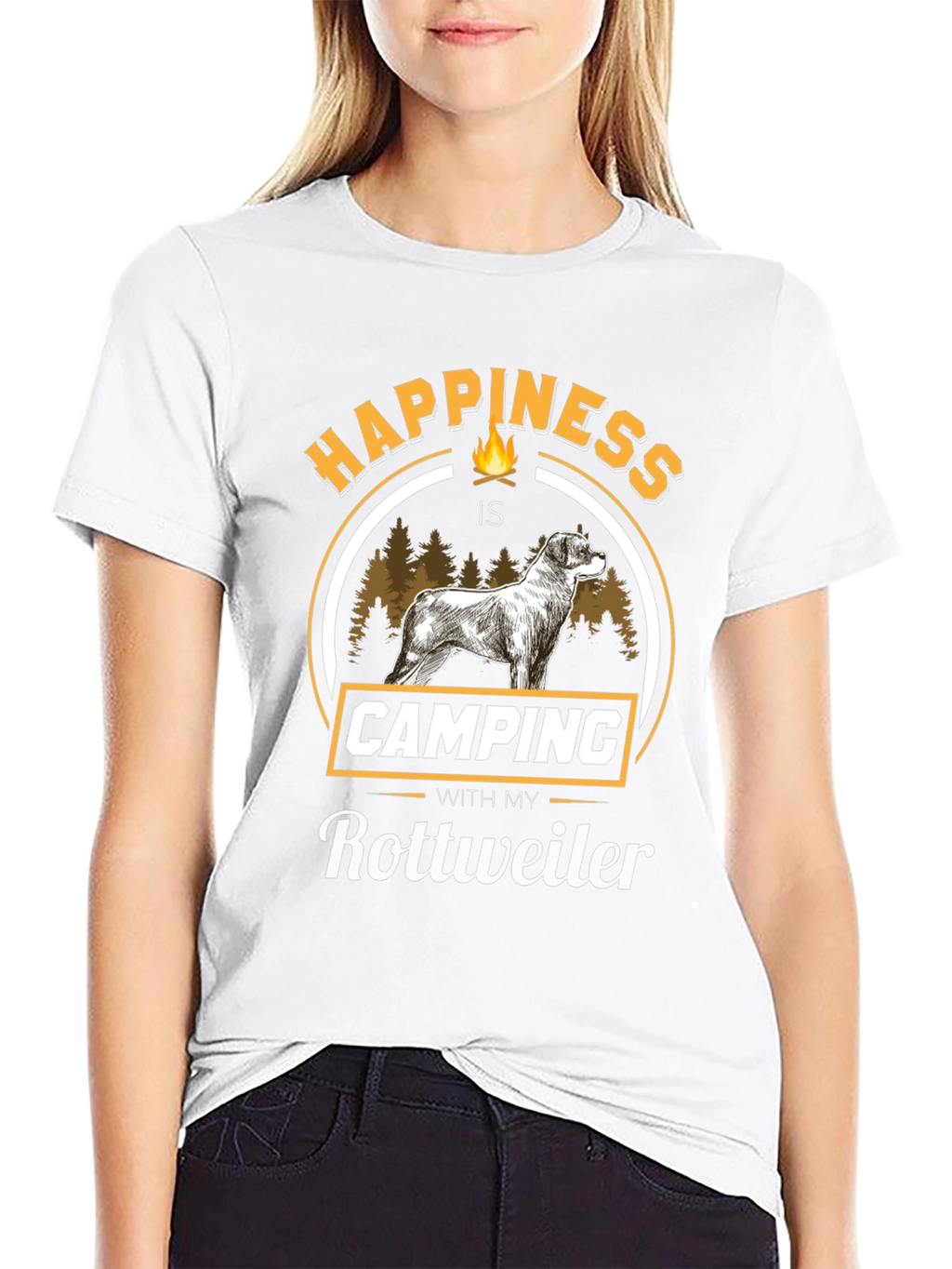 Happiness is Camping With My Rottweiler Black T-Shirt