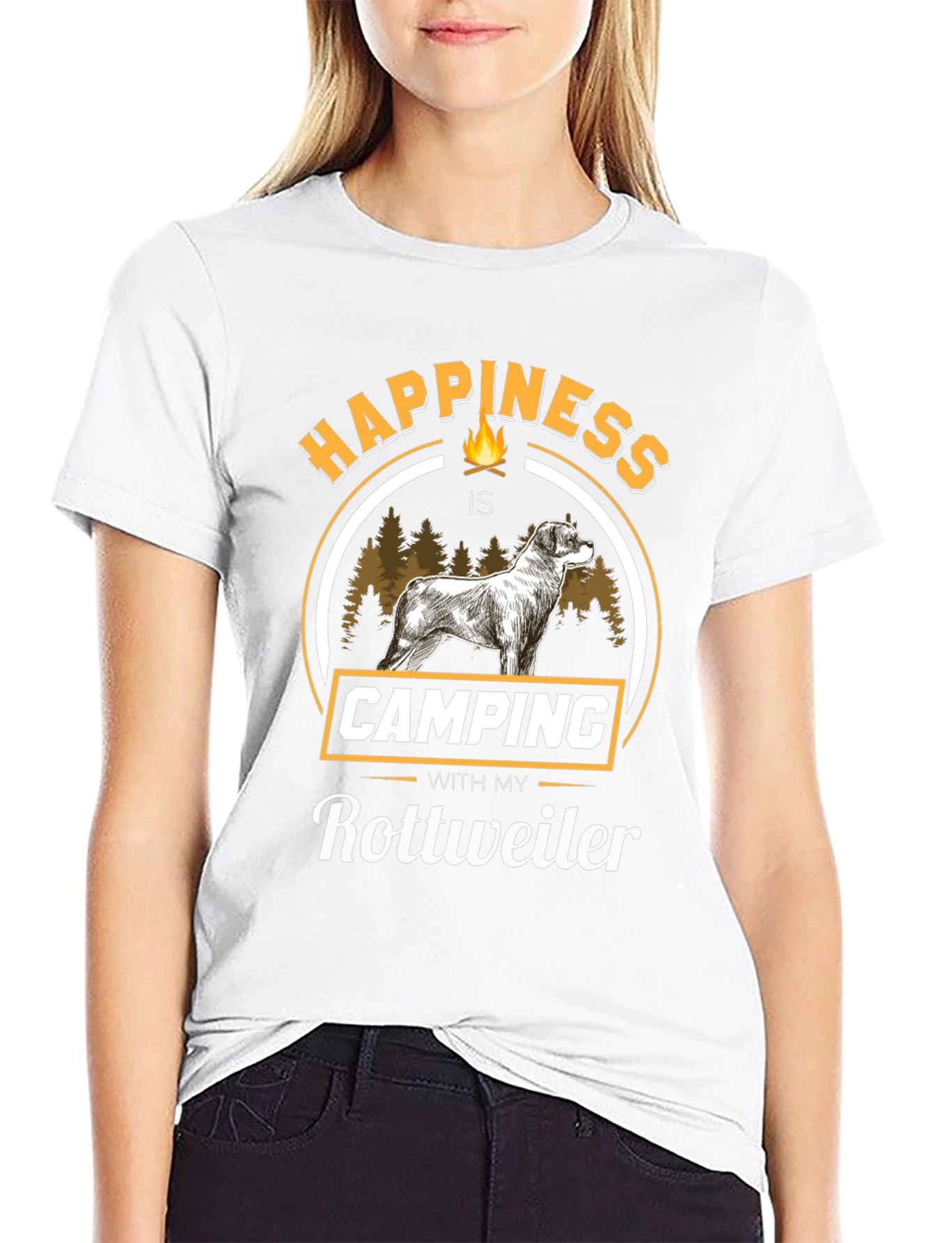 Happiness is Camping With My Rottweiler Black T-Shirt