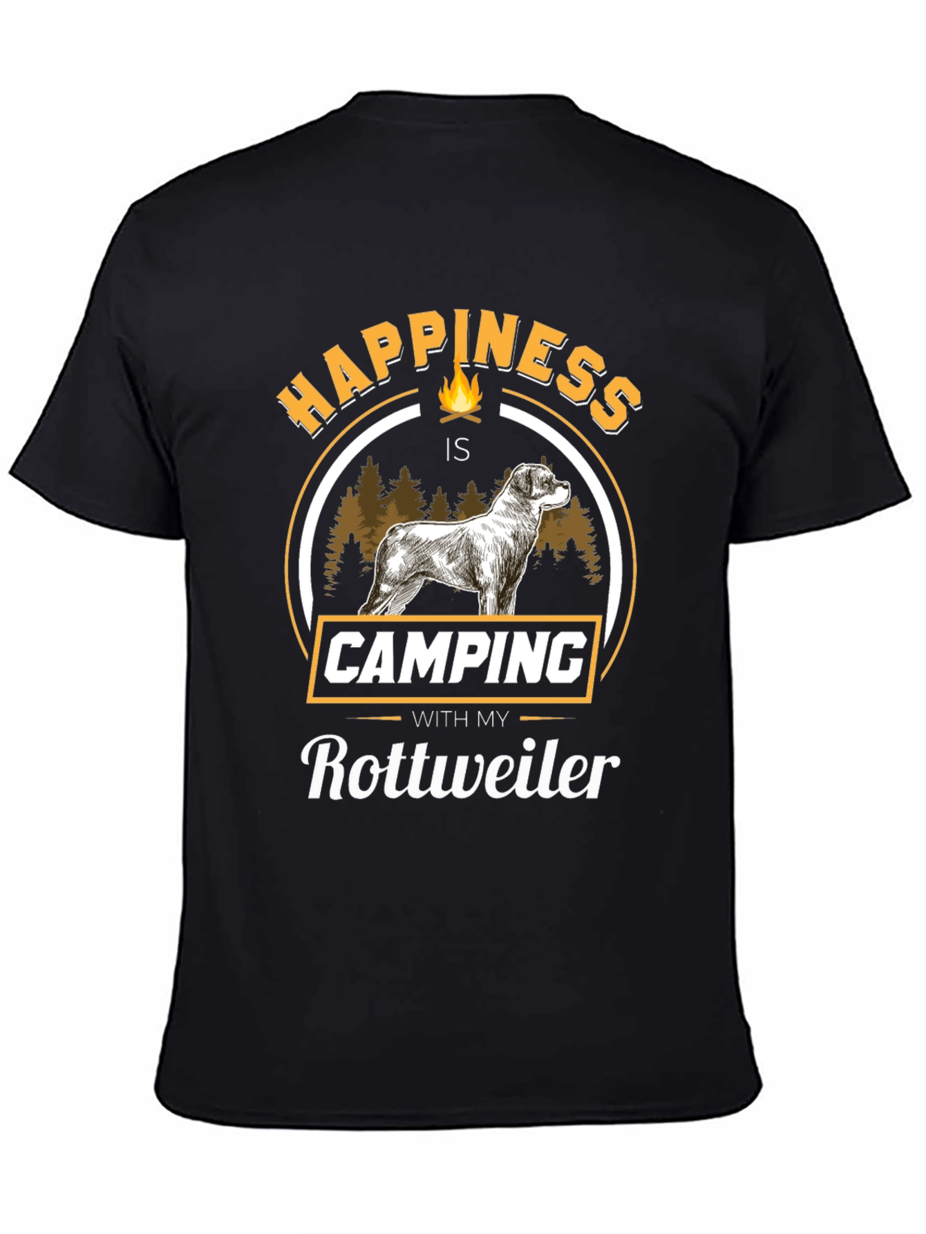 Happiness is Camping With My Rottweiler Black T-Shirt