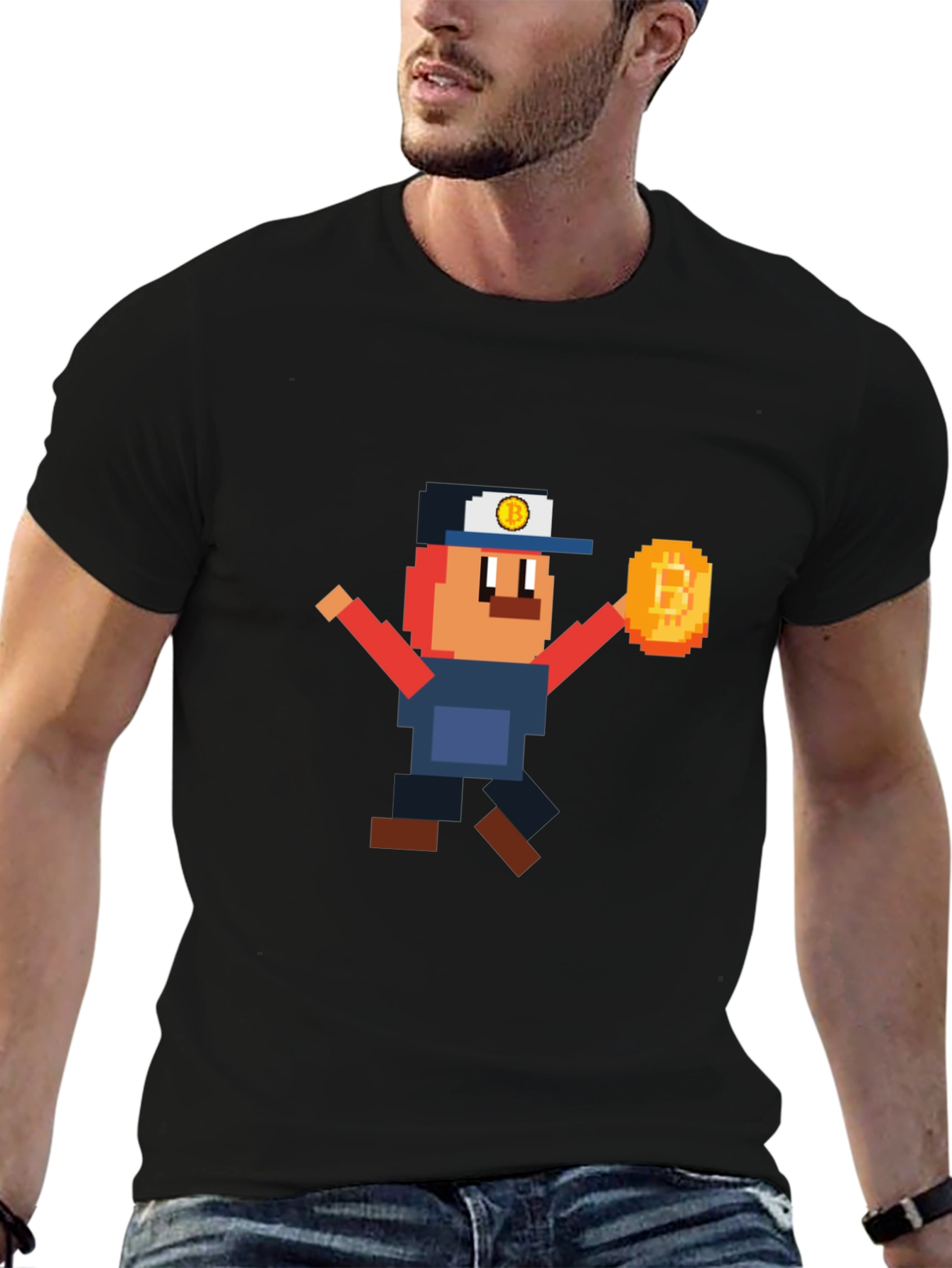 Pixel Bitcoin Miner Graphic Tee - Crypto Fan Shirt
