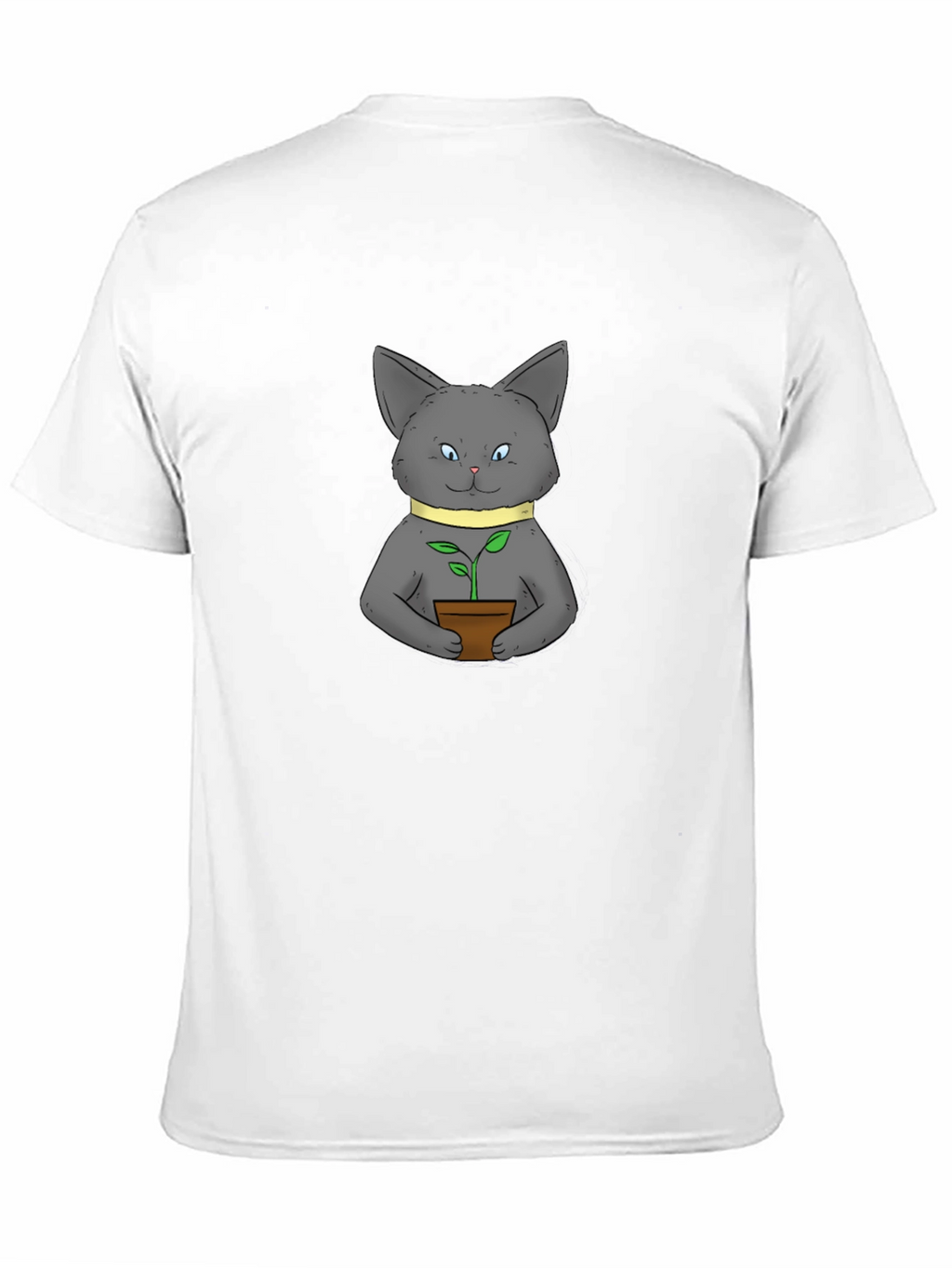 Cute Cat with Plant Black T-Shirt