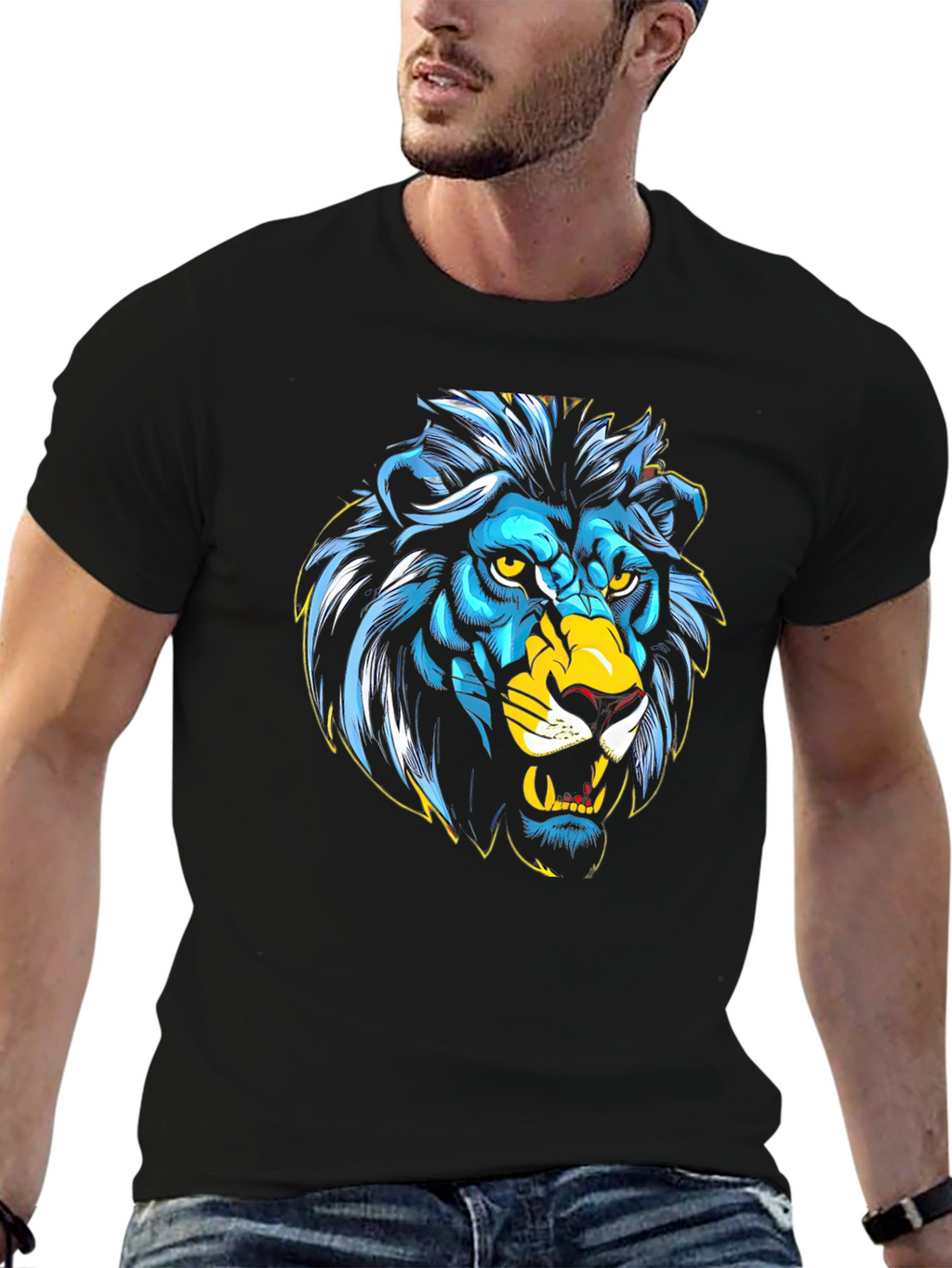 Lion Graphic Black T-Shirt - Bold Animal Print