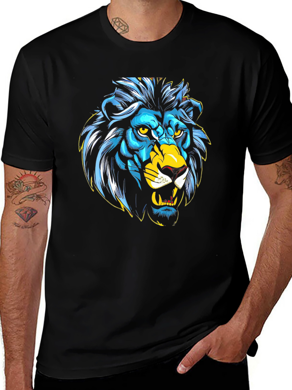 Lion Graphic Black T-Shirt - Bold Animal Print